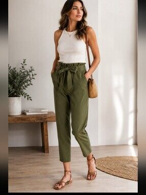 GRACE KARIN Women's High Waisted Cropped Paper Bag Work Pants